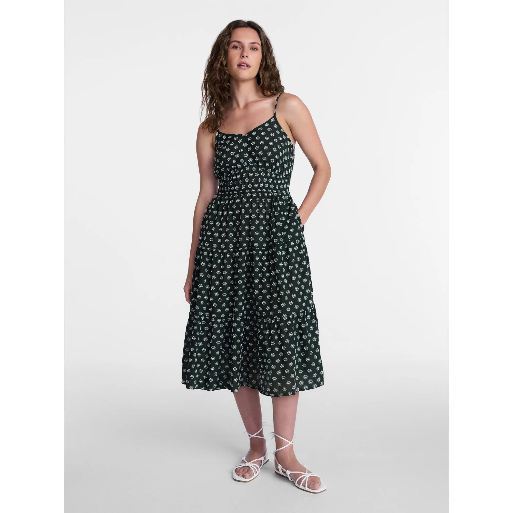 Time and Tru Women's Sleeveless Tiered Cotton Midi Dress, Sizes XS-XXXL | Walmart (US)