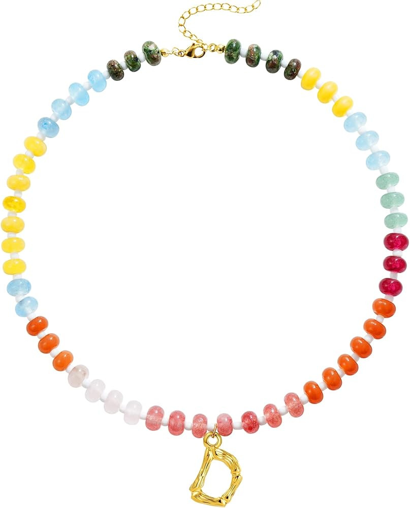 SLOONG Colorful Beaded Necklace for Women, Boho Necklaces Bohemian Rainbow Bubble 14K Gold Plated... | Amazon (US)
