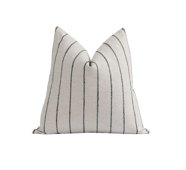 Creamy Ivory Woven Charcoal Stripe Pillow | Land of Pillows