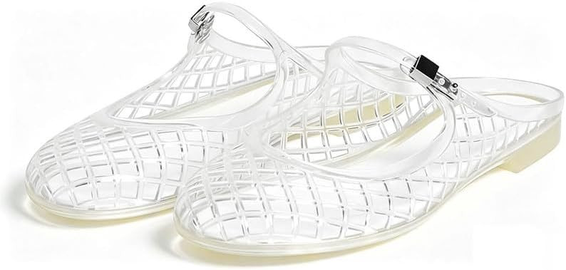 Clear Jelly Slide Sandals for Women Mary Jane Mules Breathable Closed Toe Flat Summer Slip On Mes... | Amazon (US)