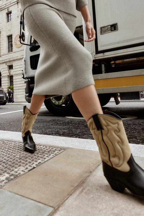 EMBROIDERED COMBINED LEATHER BOOTS | Zara US