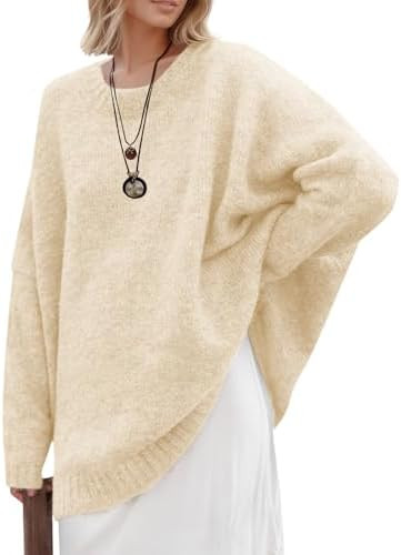Saodimallsu Womens Oversized Tunic Sweaters Long Sleeve Crew Neck Chunky Knit Slouchy Casual Pull... | Amazon (US)