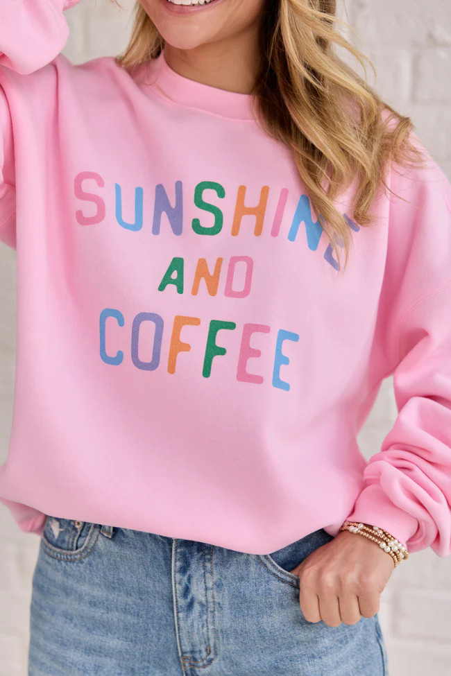 Sunshine And Coffee Light Pink Graphic Sweatshirt | Pink Lily