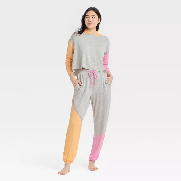 Women's Colorblock Fleece Lounge Jogger Pants - Colsie™ Gray | Target