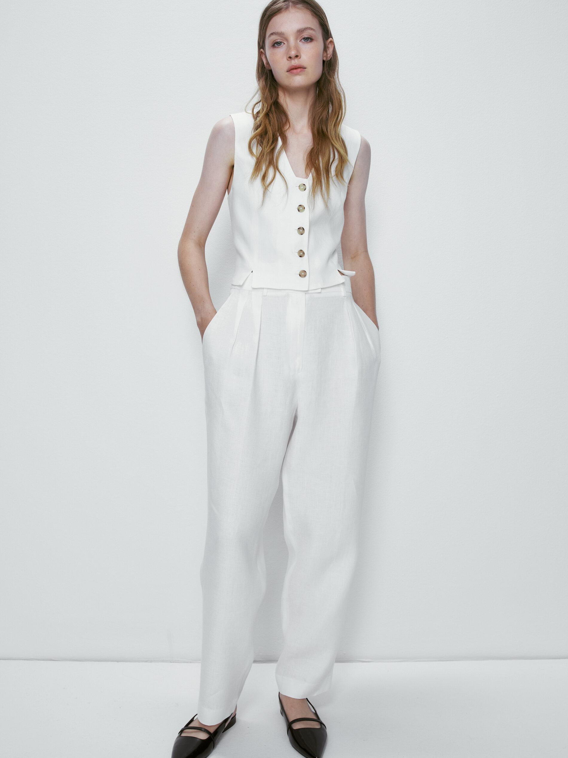 100% linen double darted suit trousers | Massimo Dutti US