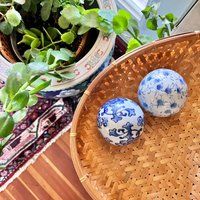 Blue & White Porcelain Carpet Balls Set Of 2 Decorative Chinoiserie Décor | Etsy (US)