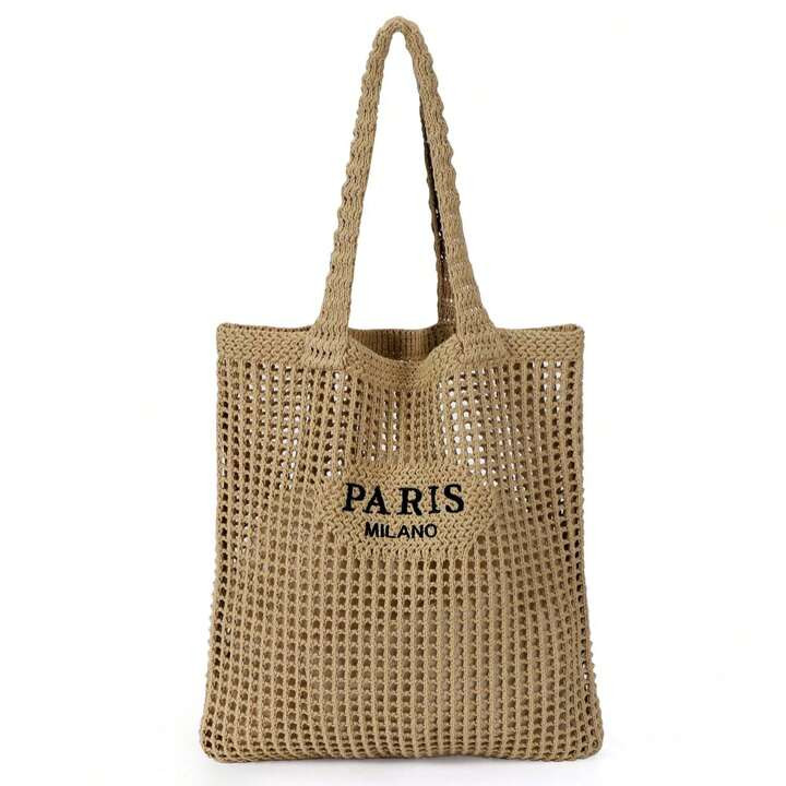 Crochet Tote Bag For Women, Crochet Mesh Beach Tote Bag Summer Vacation Aesthetic Boho Knit Bag F... | SHEIN