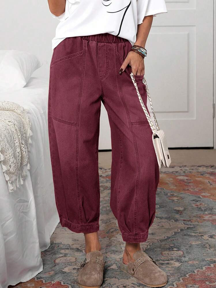 EMERY ROSE Women's Casual Washed Retro Balloon Leg Jeans Women Casual Pants Elastic Waist Pants W... | SHEIN