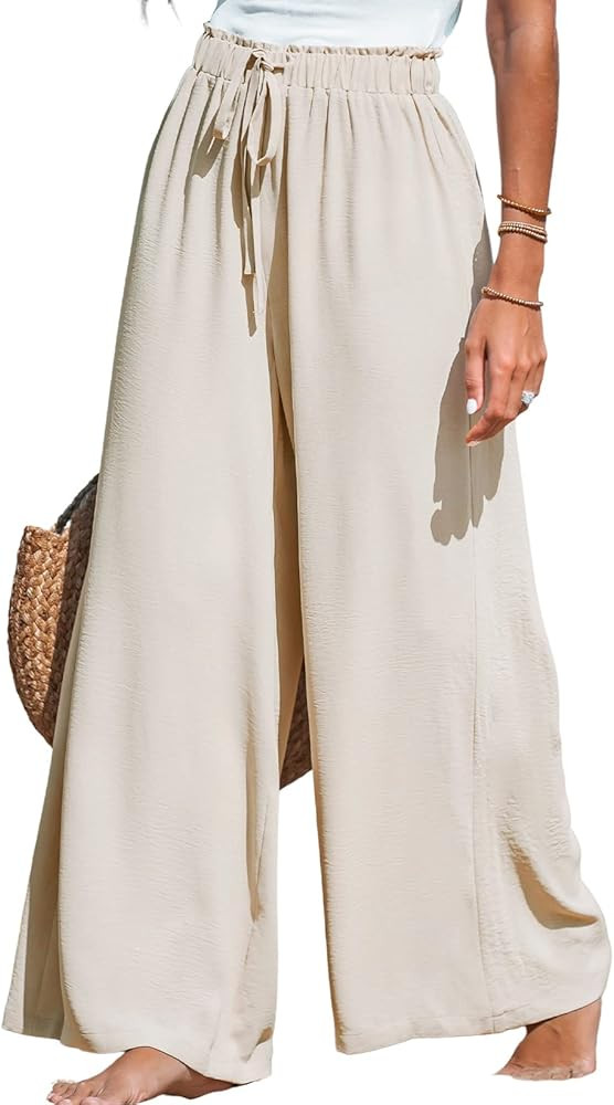 CUPSHE Palazzo Pants for Women Smocked Waist Boho Western Flowy Wide Leg Pant | Amazon (US)