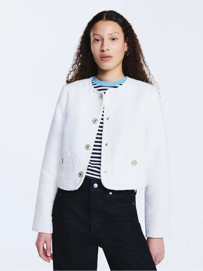 Free Assembly Women's Collarless Nubby Jacket with Long Sleeves, Sizes XS-XXL | Walmart (US)