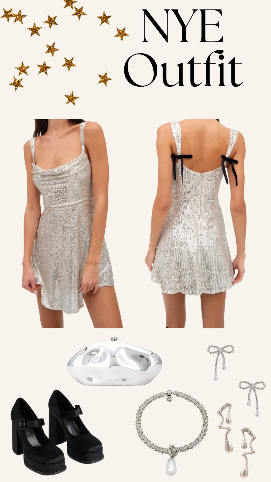 How cute is this dress? Love the little black bows o the back!!
Whether it's a glamorous party or an intimate celebration, this ensemble is the perfect choice for a stylish countdown.

New Year's Eve outfit, glamorous dress, sequins, black dress, glittering accessories, stylish celebration, party fashion, countdown attire, festive ensemble. 

#LTKstyletip #LTKparties #LTKSeasonal