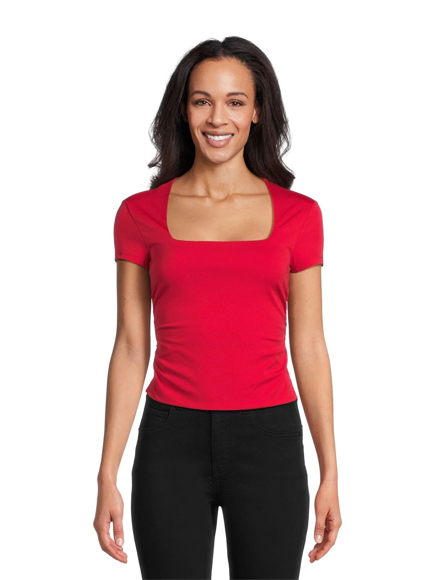 No Boundaries Juniors’ Ruched Top with Short Sleeves, Sizes XS-XXXL | Walmart (US)