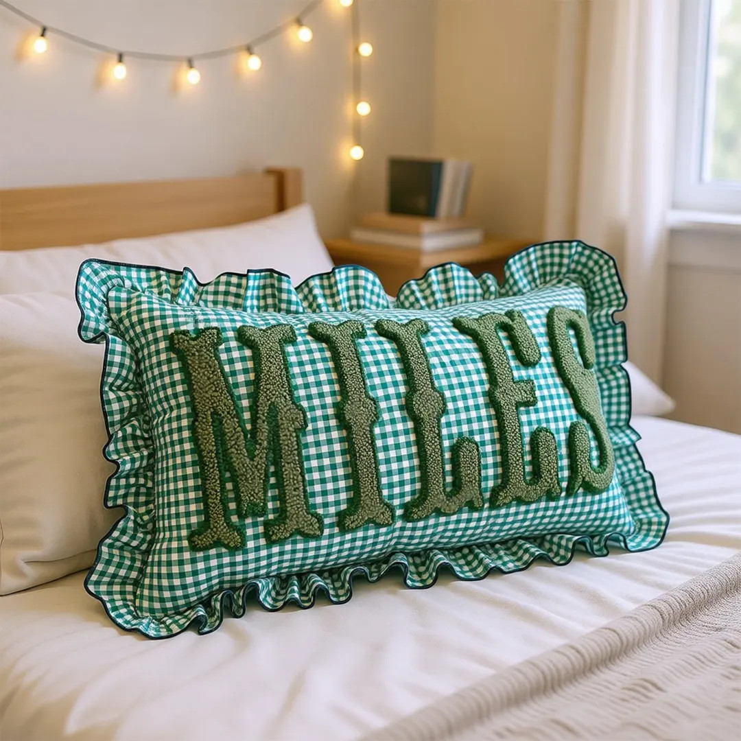 Gingham Ruffle Monogram Pillow, Personalized Name Cushion, Soft Bedroom Decor Gift | Etsy (Global)