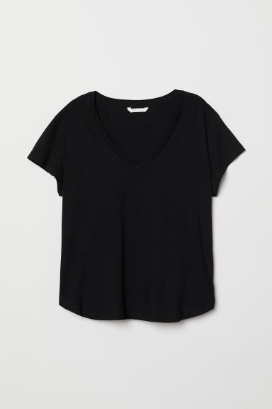 H & M - V-neck Cotton T-shirt - Black | H&M (US + CA)