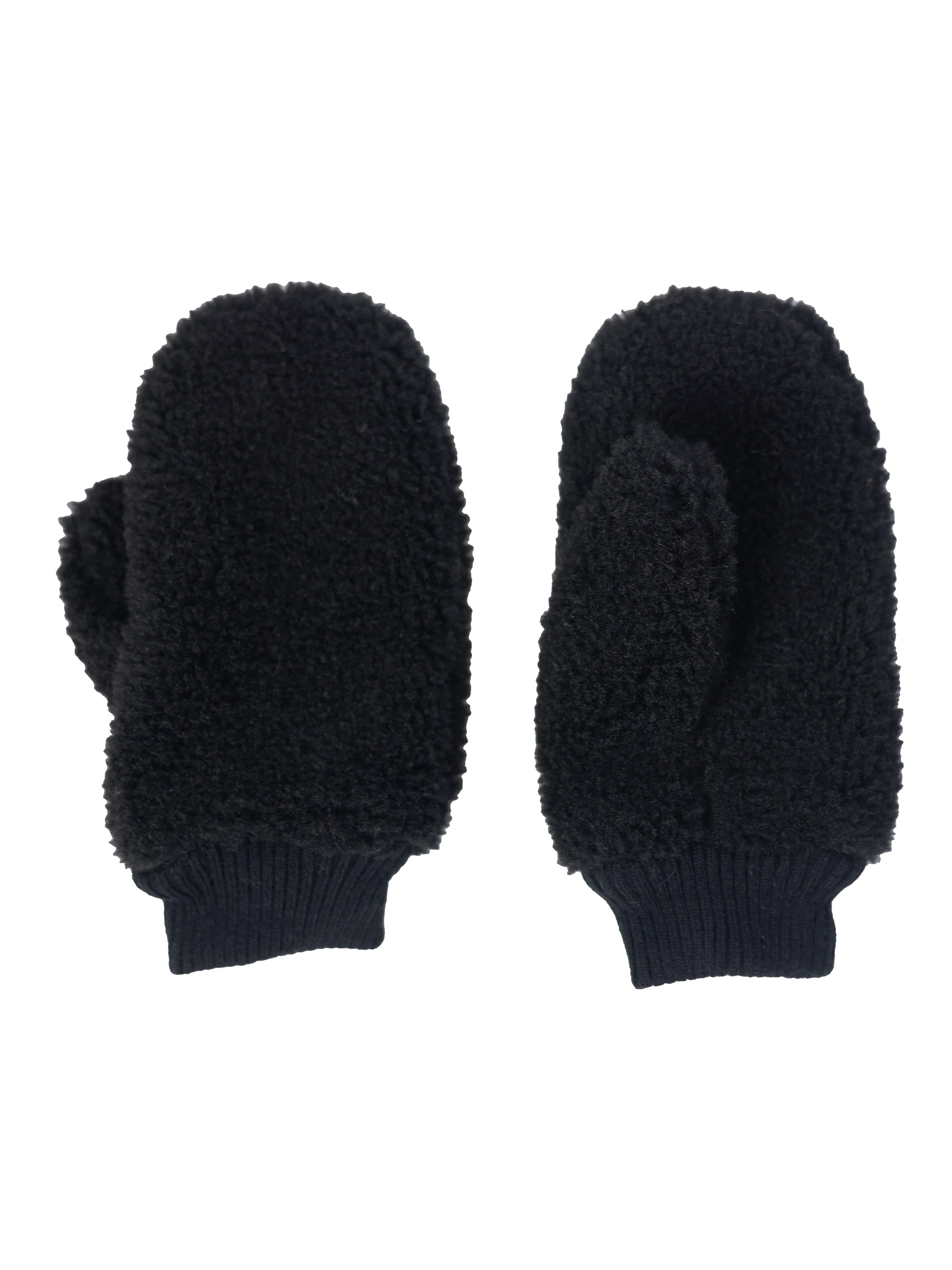 Time and Tru Women's Faux Shearling Winter Mitten Gloves, Black | Walmart (US)