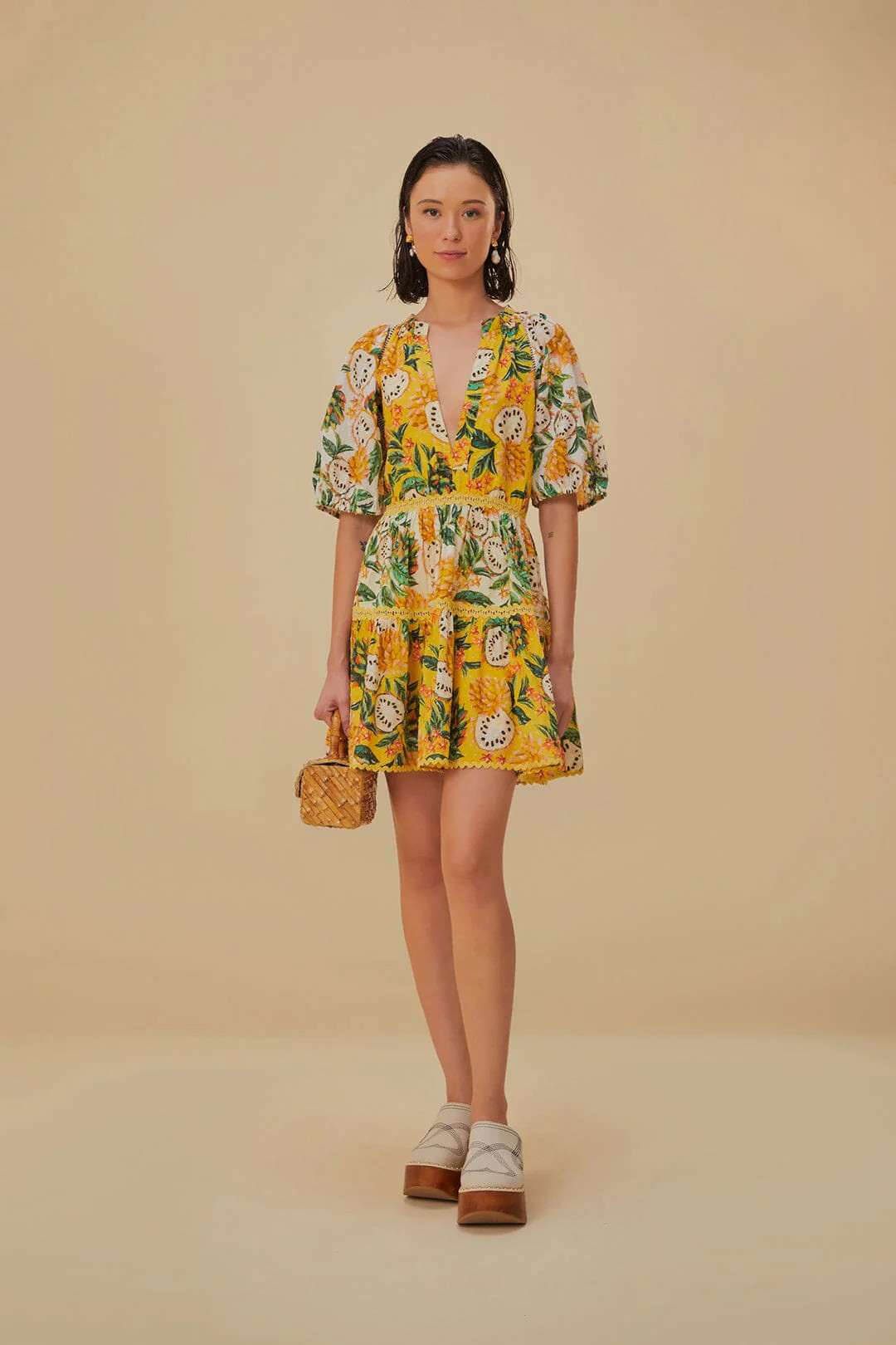 Yellow Biriba Mix Mini Dress | FarmRio (US)