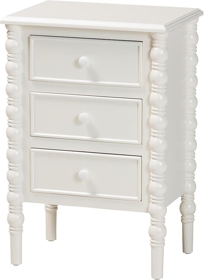 Baxton Studio Malinda End Table with Spindle Legs, 3-Drawer, White | Amazon (US)