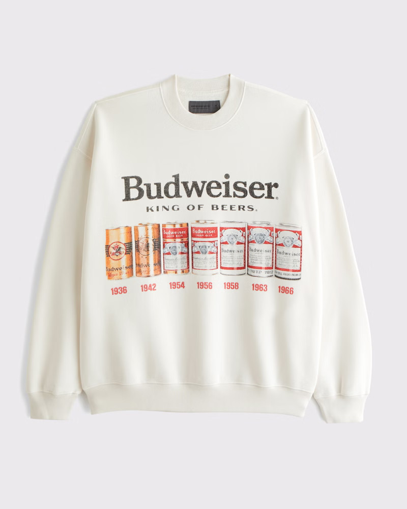 Abercrombie & Fitch Men's Budweiser Graphic Crew Sweatshirt in Cream - Size S | Abercrombie & Fitch (US)