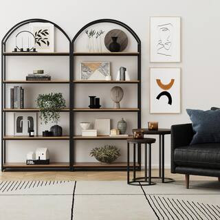 Nathan James Haven 72 in. Oak 5 Shelf Etagere Bookshelf, with Black Metal Frame with Arch Top and... | The Home Depot