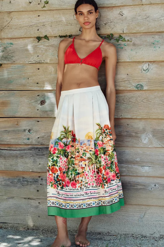 PRINTED LAYERED MIDI SKIRT | Zara US