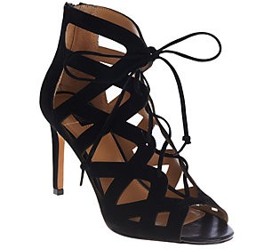 G.I.L.I. Suede Lace-up Cut-out Heel Sandals -Colvynn | QVC