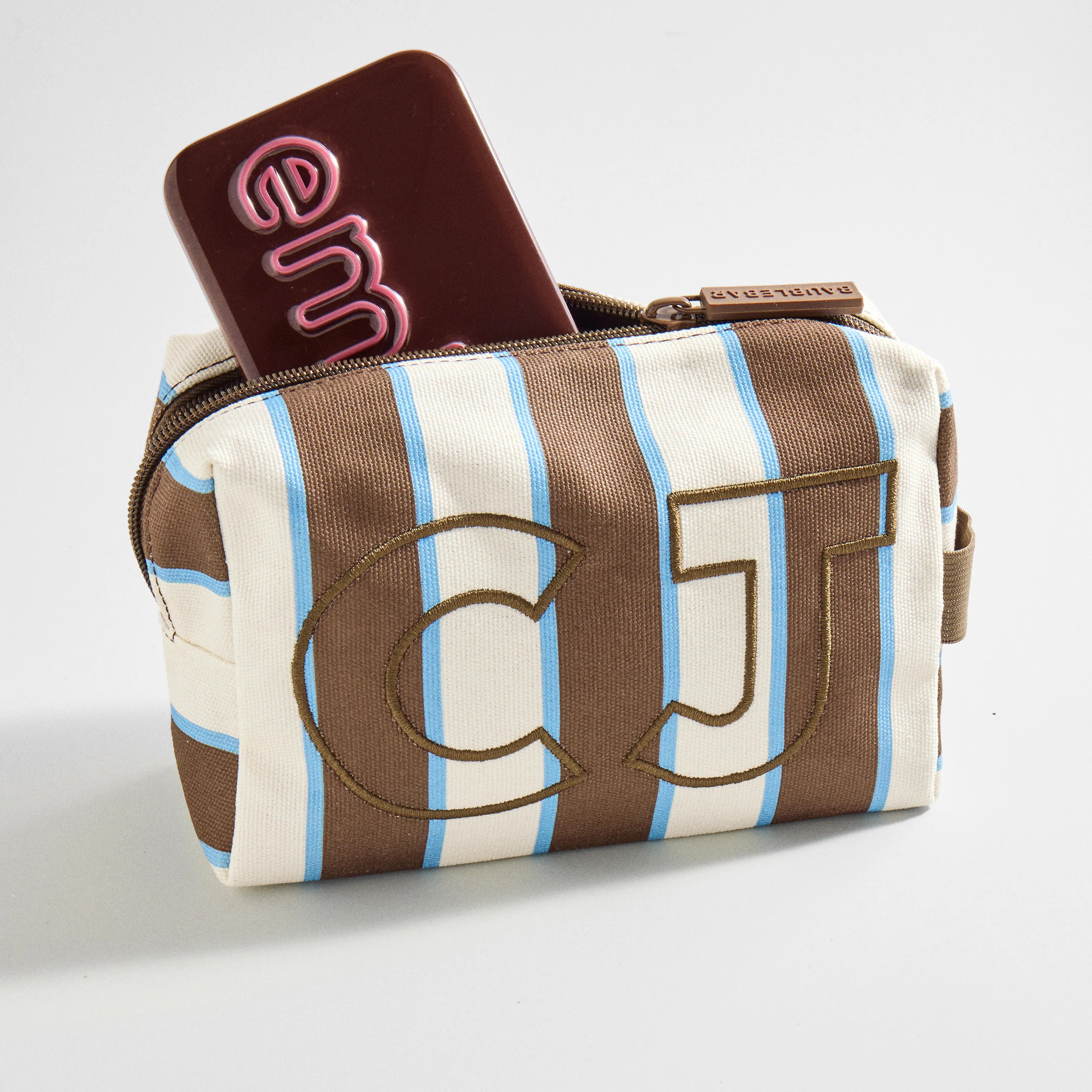 Striped Take It Away Custom Storage Pouch - Hazelnut | BaubleBar