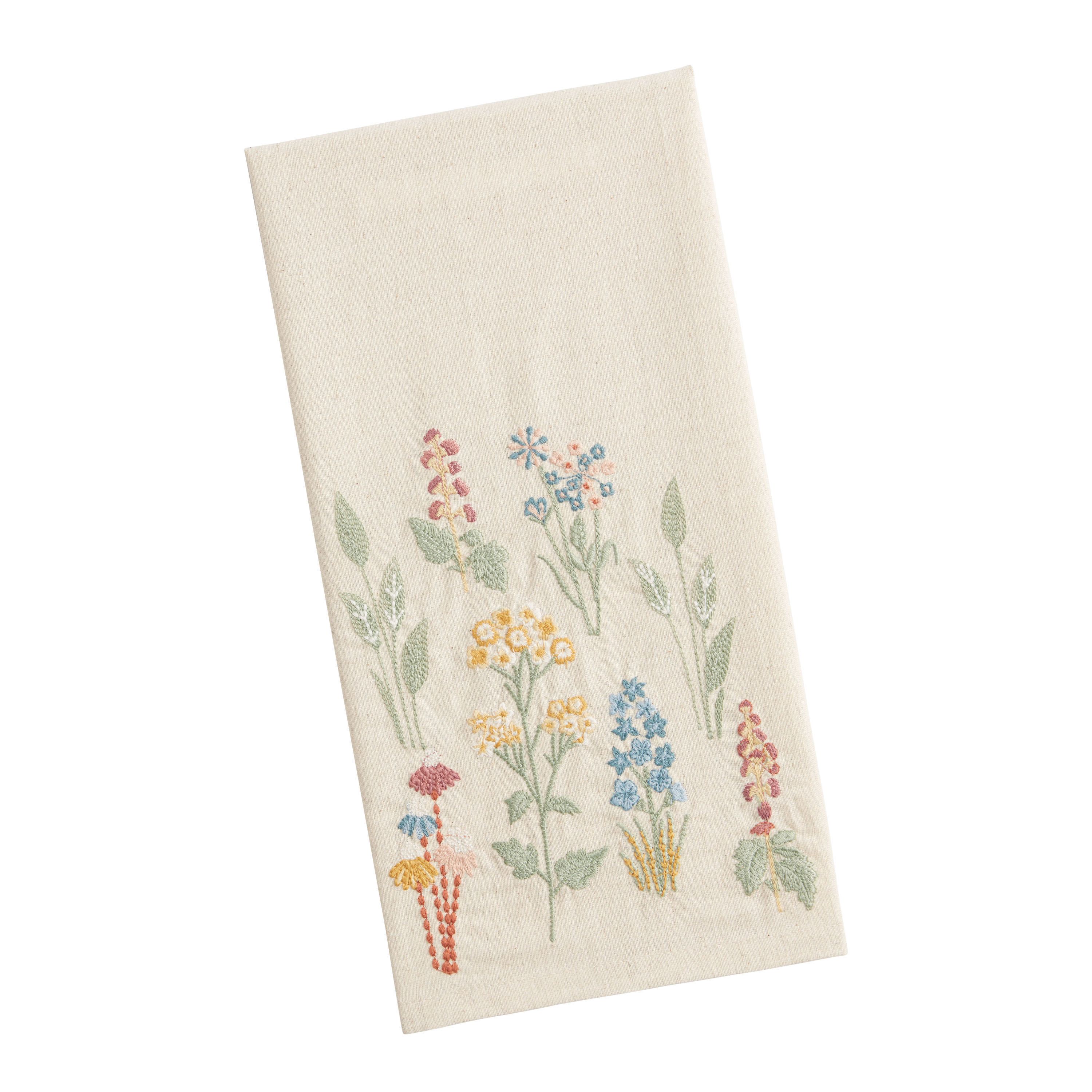 Natural Multicolor Embroidered Floral Kitchen Towel | World Market
