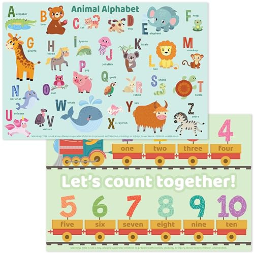 Bright Seed Disposable Placemats for Baby, Toddlers and Kids, 40 Disposable Baby Placemats for Restaurant, Dining Table & Travel, Learning Placemats for Kids, Toddler Travel, Animals ABC & Numbers | Amazon (US)