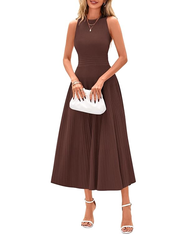 PRETTYGARDEN Women's Summer Pleated Midi Work Dress | Amazon (US)