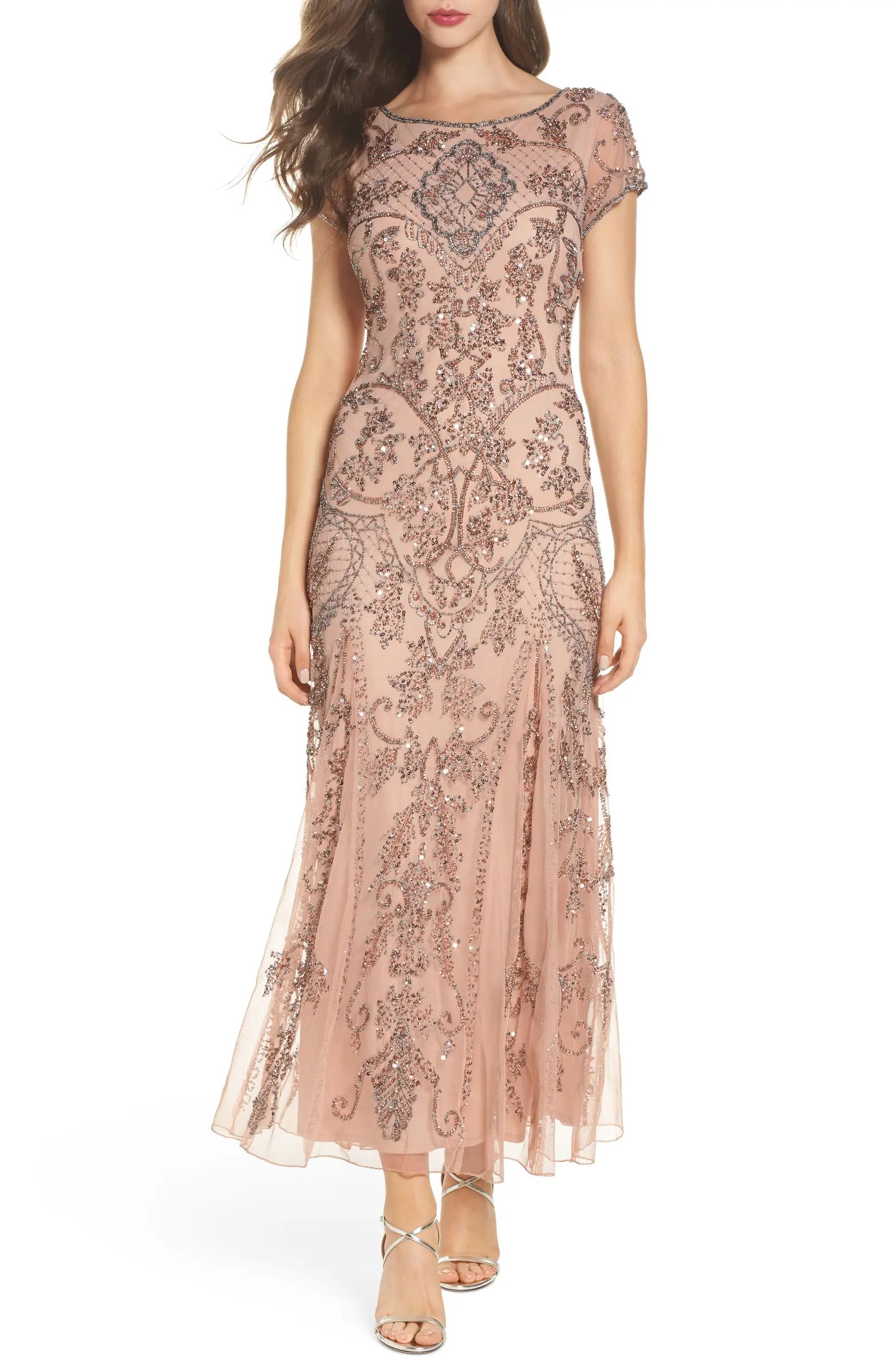 Beaded Mesh Column Gown | Nordstrom