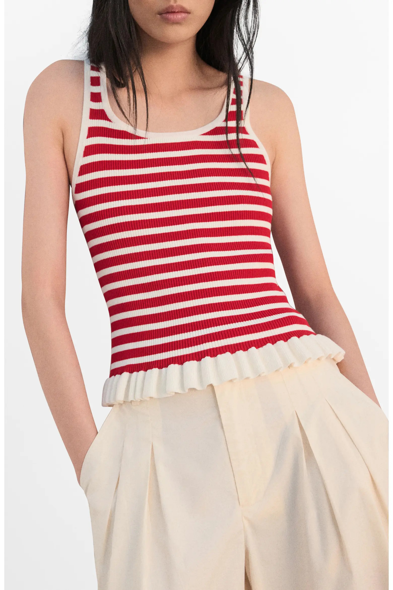 Stripe Pleat Hem Rib Tank (Women) | Nordstrom | Nordstrom