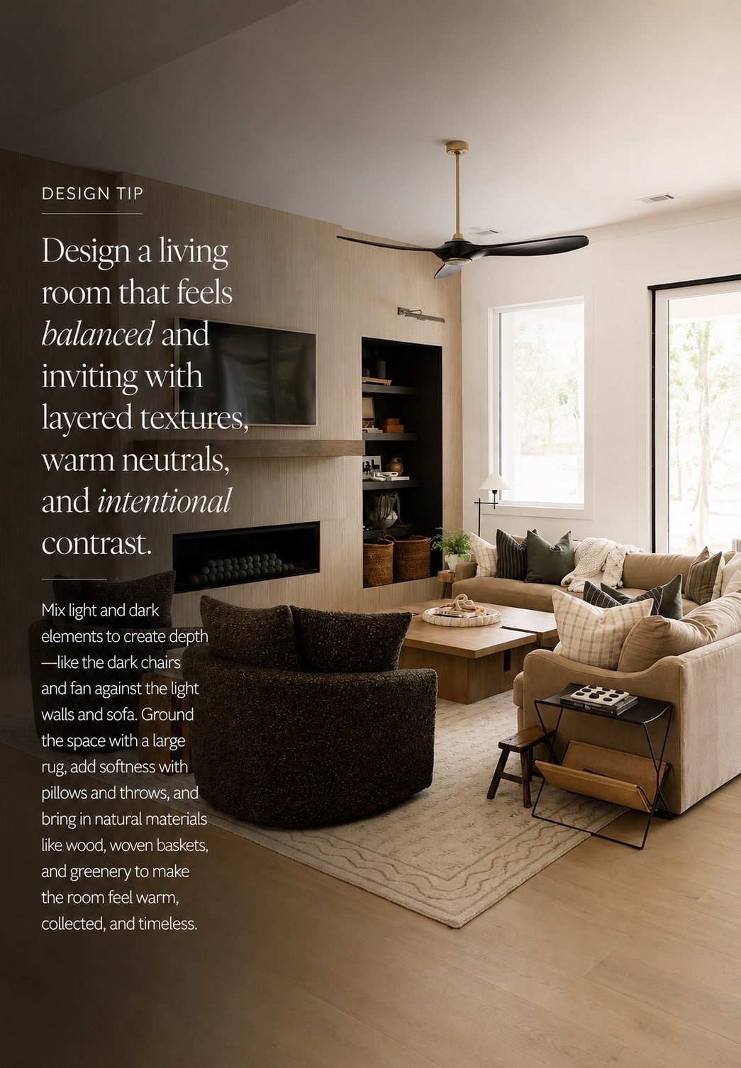A balanced living room is all about the mix 🤎 Layer warm neutrals with darker accents, soft pillows and throws, natural wood, woven textures, and a grounding area rug to create depth without losing that light, inviting feel.

#porcheandco #LivingRoomDesign #LivingRoomInspo #HomeDecor #InteriorStyling

#LTKHome #LTKvlog