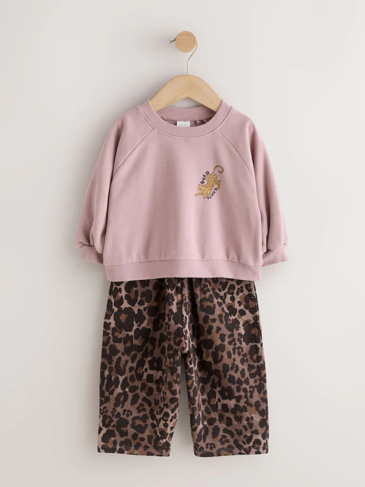 Brown Leopard Print Sweatshirt and Barrel Leg Set (3mths-7yrs) | Next EU