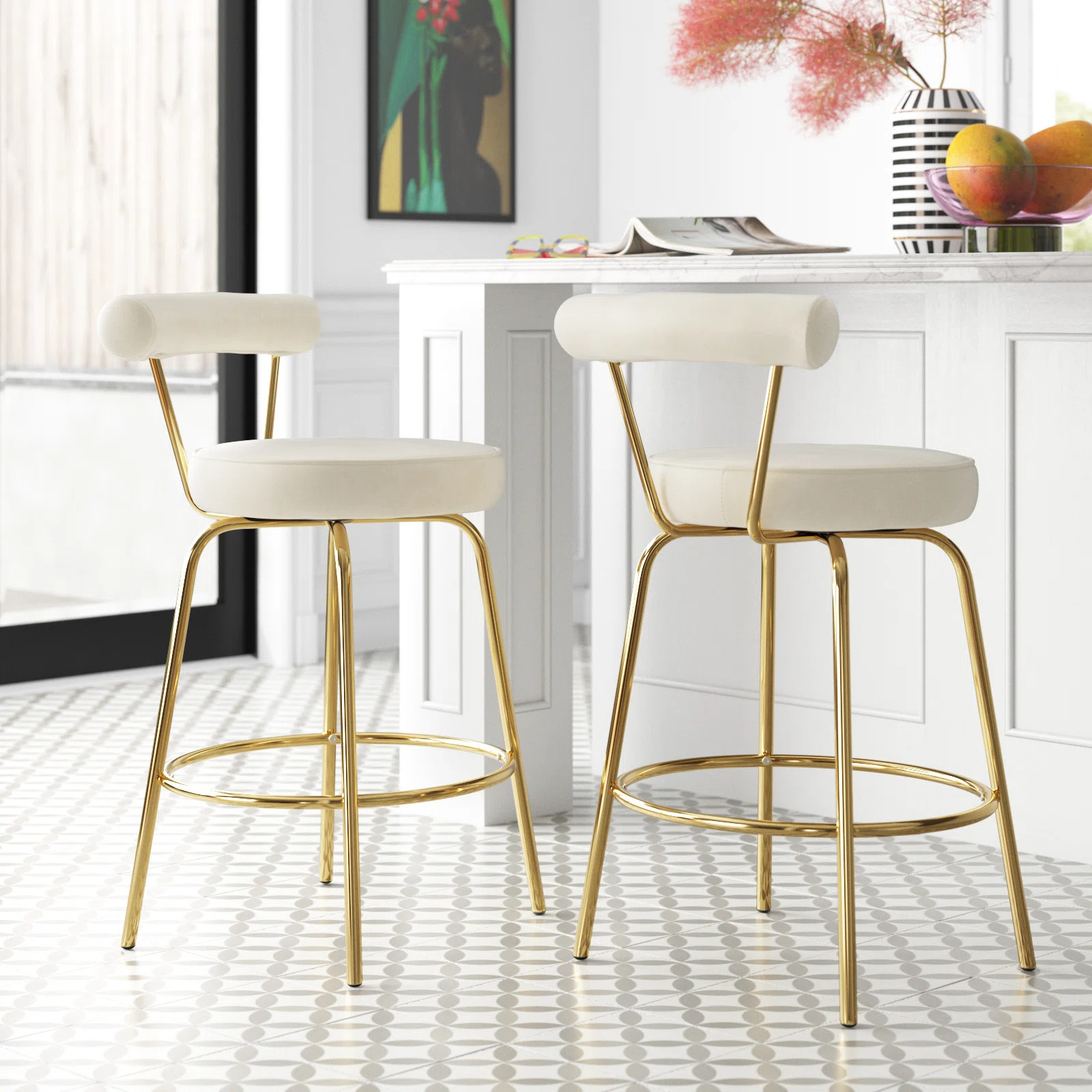 Kayson Swivel Upholstered Counter Stool with Metal Frame (Set of 2) | Wayfair North America