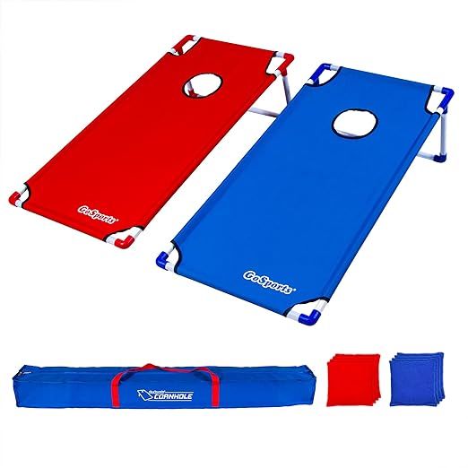 GoSports Portable PVC Framed Cornhole Toss Game Set with 8 Bean Bags and Travel Carrying Case - C... | Amazon (US)