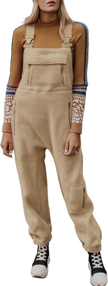 Ebifin Women's Fleece Warm Overalls Winter Loose Casual Jumpsuits with Pockets | Amazon (US)