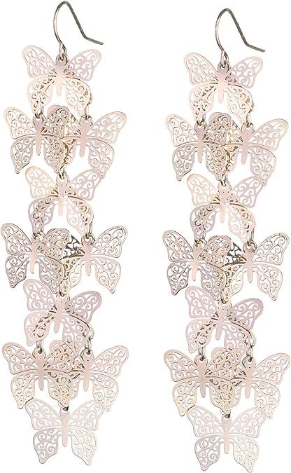 Nicole Miller New York Rosegold Casted Cutout Layered Butterfly Fashion Dangle Earrings | Amazon (US)
