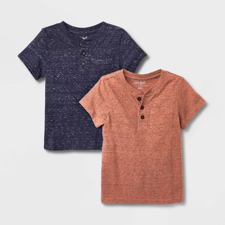 Toddler Boys' 2pk Short Sleeve Henley T-Shirt - Cat & Jack™ Navy Blue/Peach Orange | Target