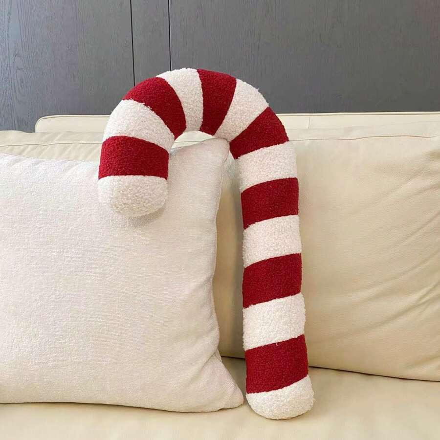 1pc Plush Cute Warm Red Christmas Candy Cane Decorative Throw Pillow, Christmas Decor Cushion, Ho... | SHEIN