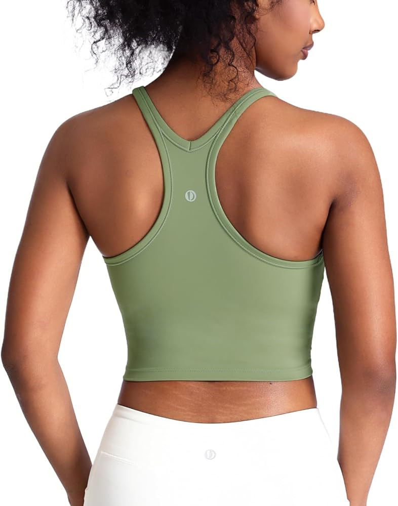 Women's Scoop Neck Racerback Longline Sports Bra, Medium Support with Removable Padded, Crop Tank... | Amazon (US)