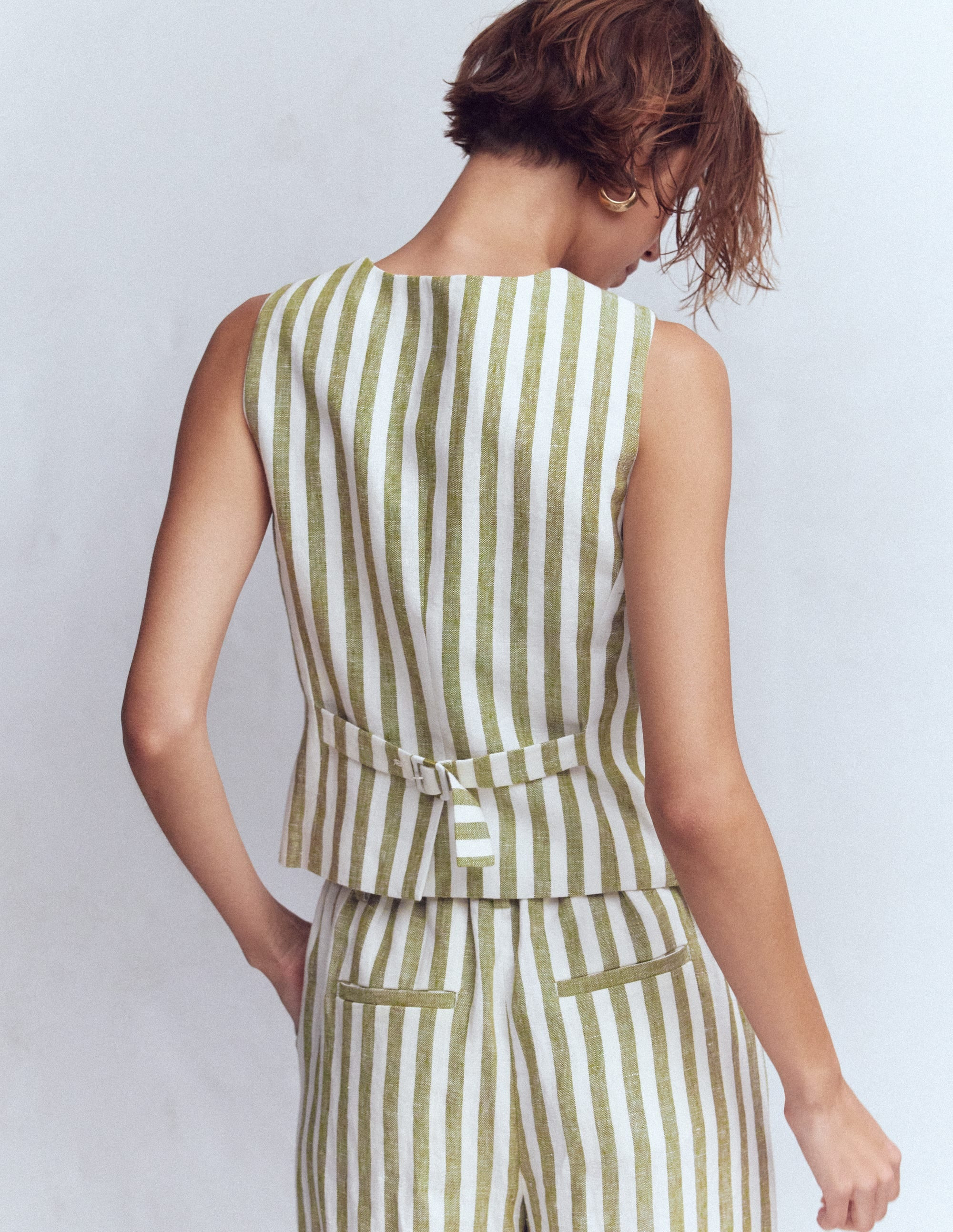 Linen Waistcoat-Olive, Ivory Stripe | Boden (US)