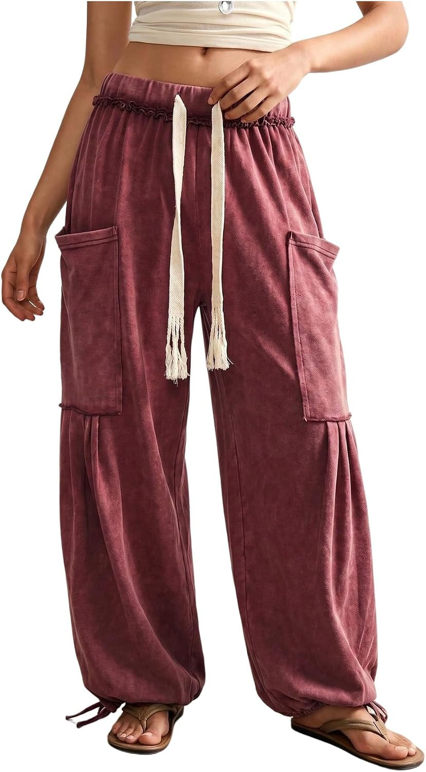 RoseSeek Women's Baggy Boho Harem Pants Wide Leg Sweatpants with Pockets | Amazon (US)