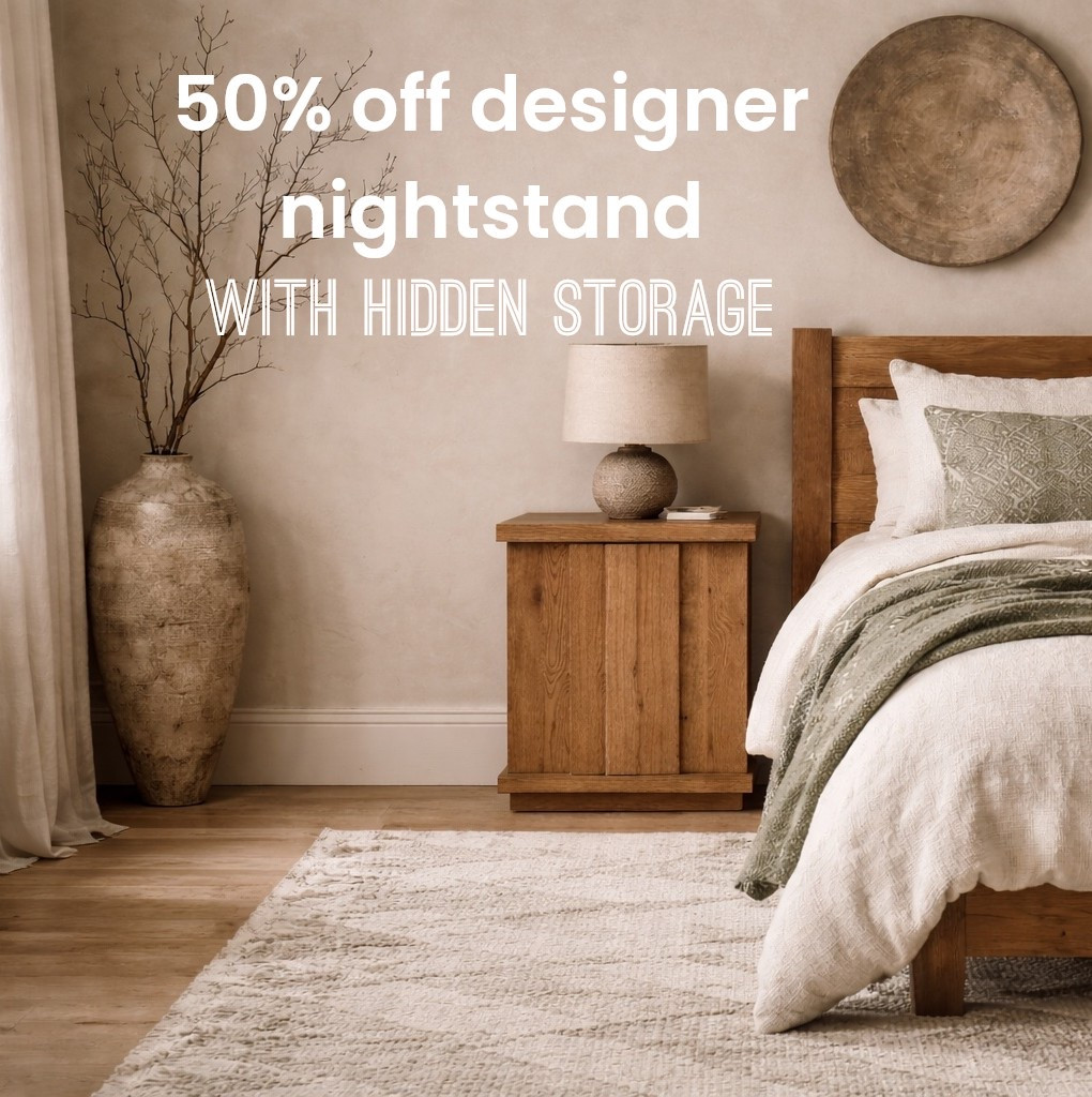 Rare deal find!!!!! 50% off this stunning designer nightstand with hidden storage!!! Such a cool style omg 