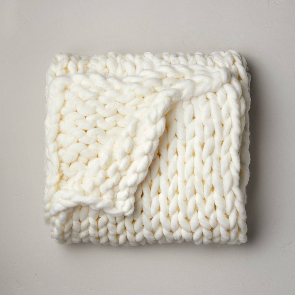50"" x 70"" Oversized Chunky Hand Knit Decorative Bed Throw Natural - Casaluna | Target