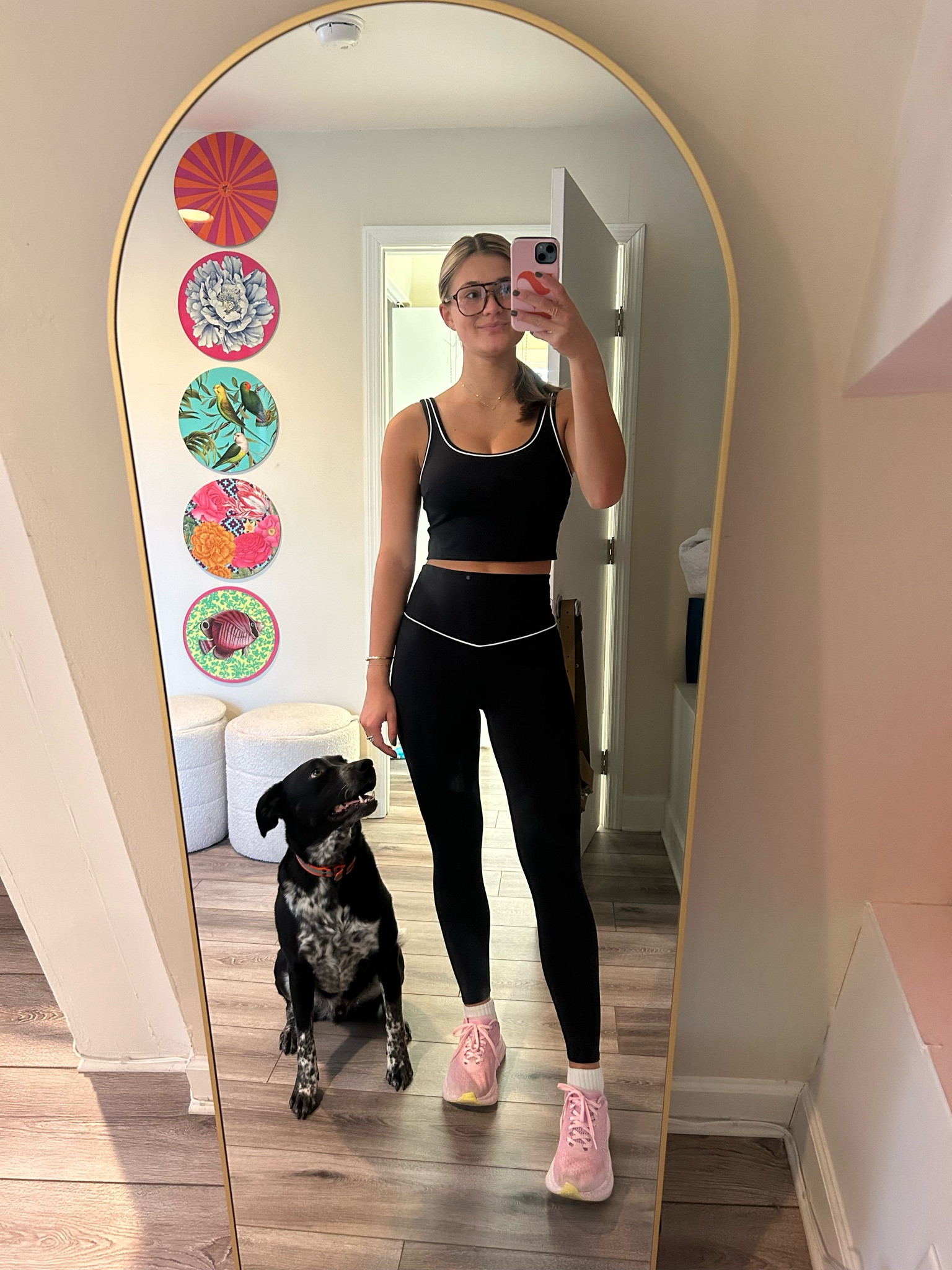 S top XS leggings — entire set under $50 and blue light glasses are from Amazon