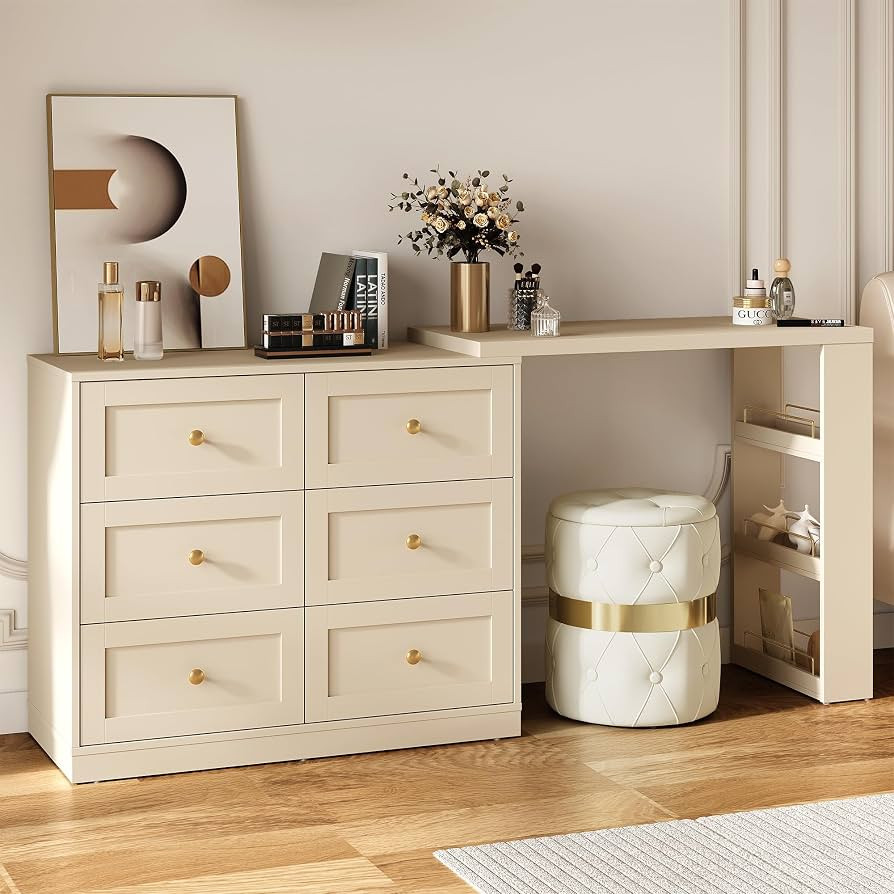 RoyalCraft Extendable Vanity Desk and Dresser Combo, 67" Makeup Vanity Table with Drawers and 3 S... | Amazon (US)