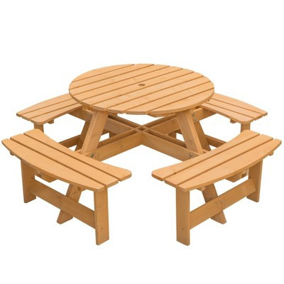 Gardenised Wooden Outdoor Patio Garden Round Picnic Table with Bench, 8 Person - Stained | Target