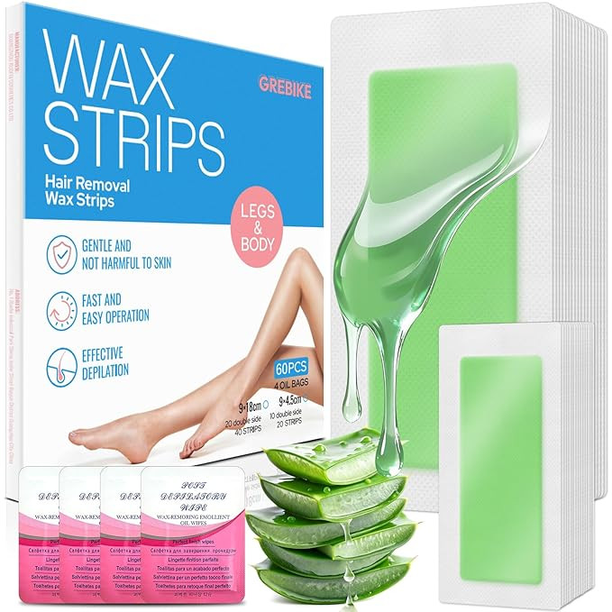 60PCS Wax Strips for Hair Removal - 40 Body & 20 Facial Hair Removal for Women - Waxing Kit for W... | Amazon (US)