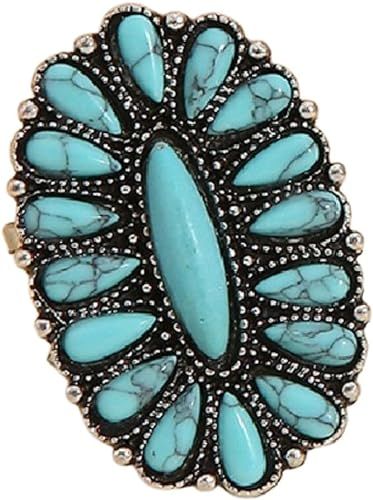 CHUU YUNG Bohemian Vintage Turquoise Oval Flower Rings Geometric Ethnic Natural Stone Adjustable ... | Amazon (US)