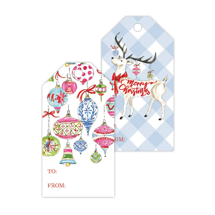 White Reindeer Ornaments Gift Tags | Rosanne Beck Collections